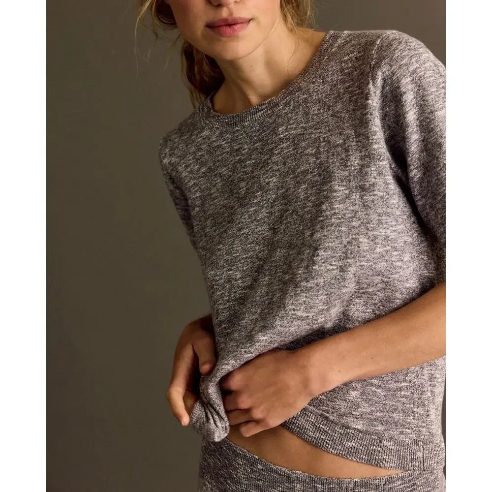 FREE PEOPLE NWT Grey Cotton Linen Combo Isabella Sweater Skirt Set Size Medium